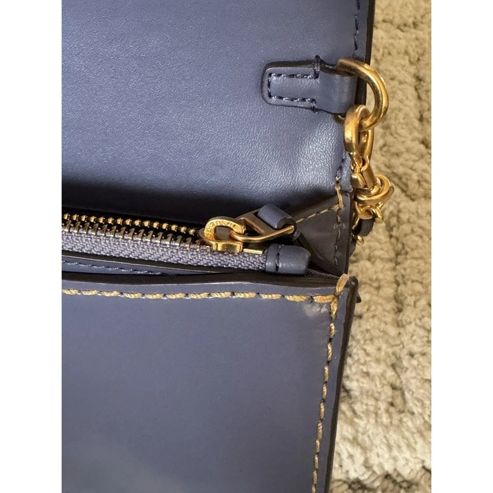Tory Burch Britten Smooth‎ Chain Wallet w/Wristlet in Dark Lotus (Purple)